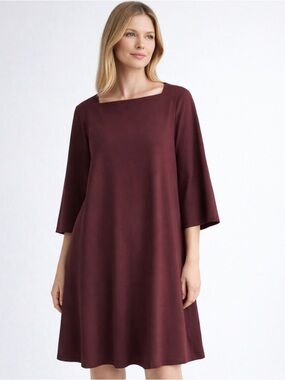 Lafayette 148 Elsa Square Neck Burgundy Dress
